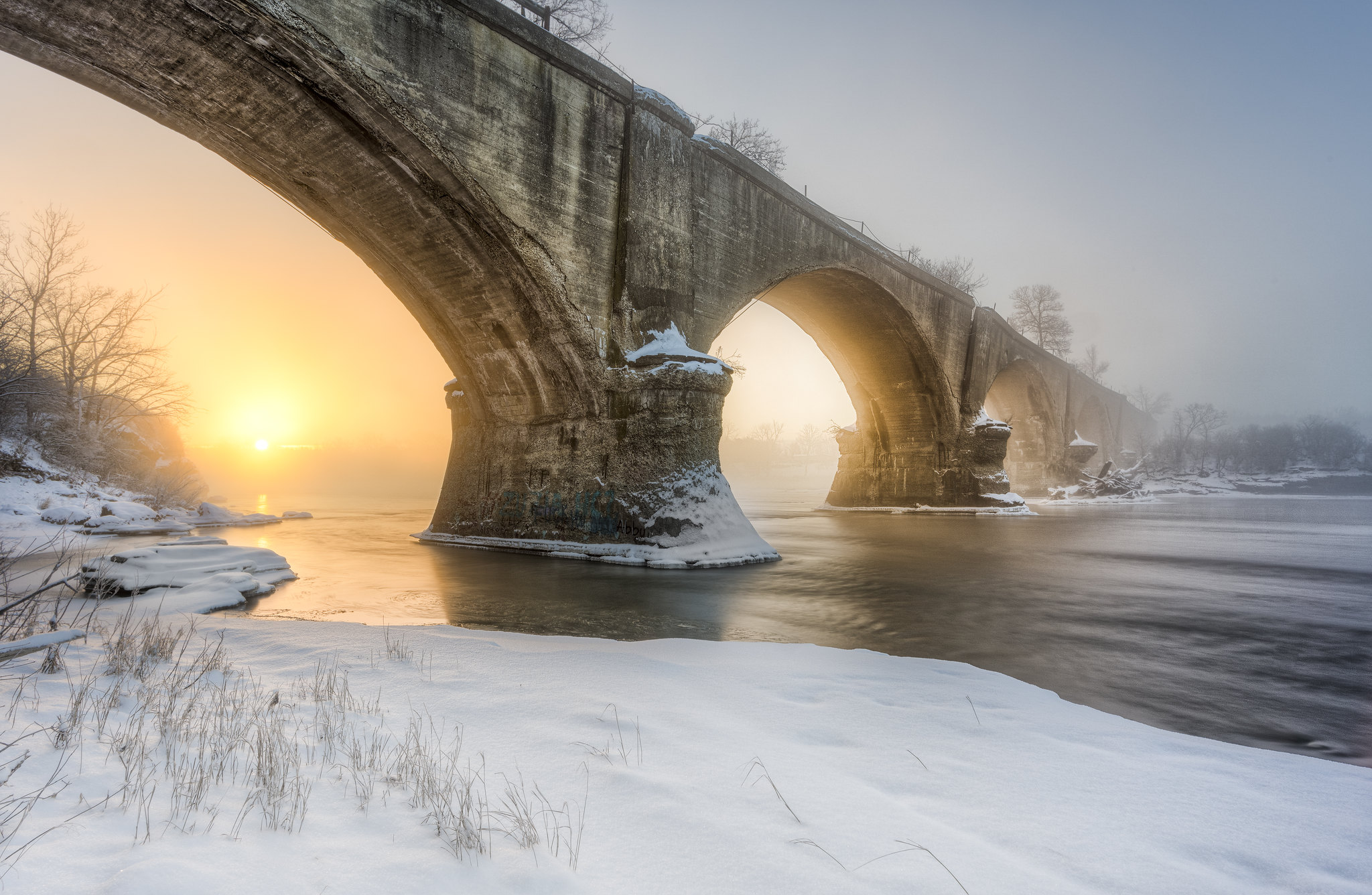 Winter sunrise under the Interurban RR Bridge