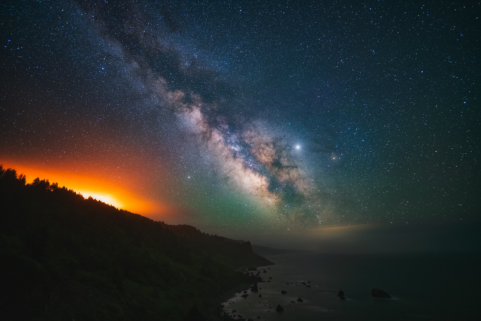 Forest fire w/milky way