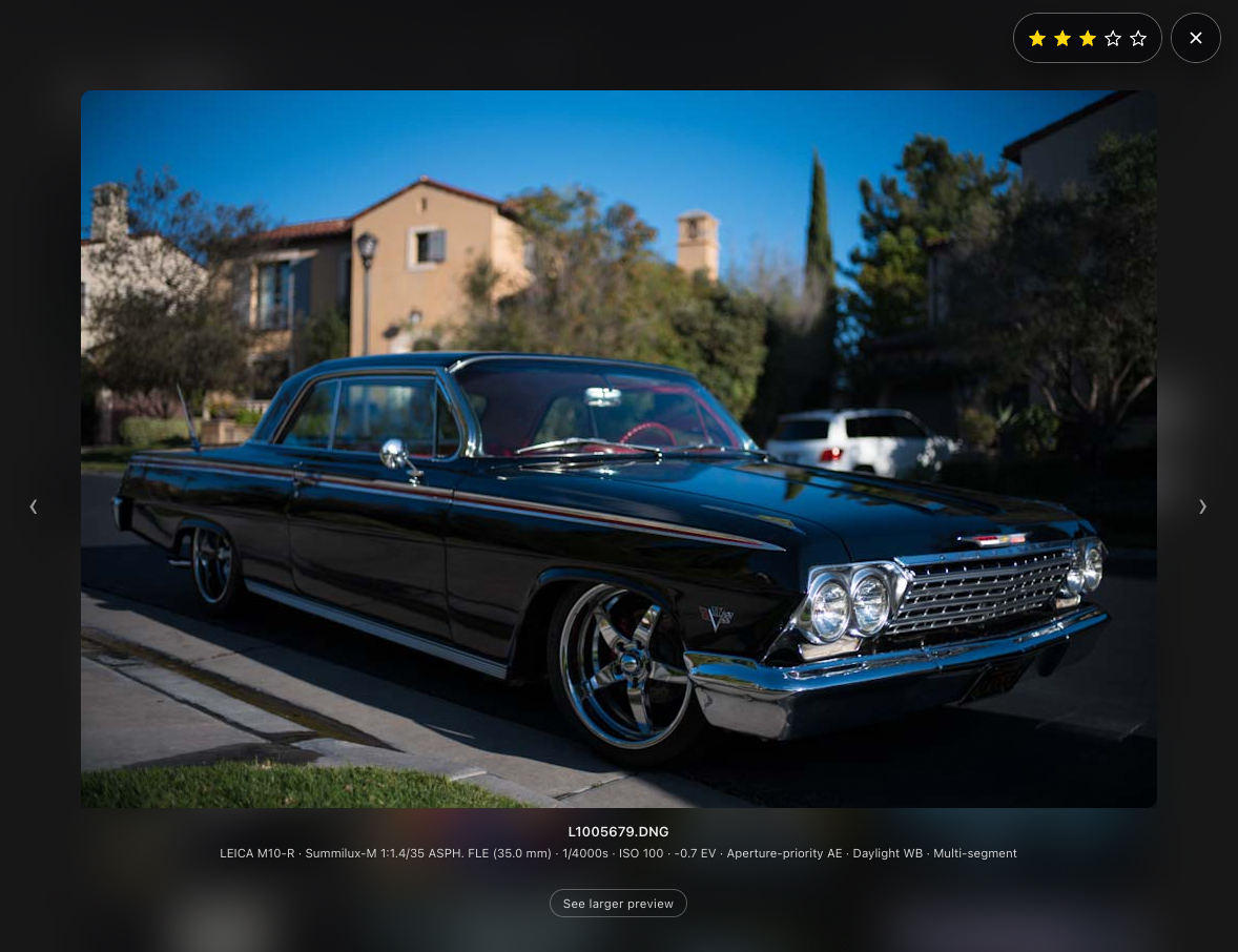 large preview / lightbox with EXIF panel