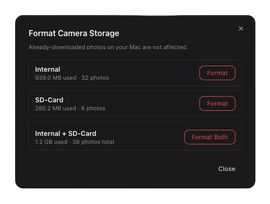Format option for SD or Internal memory