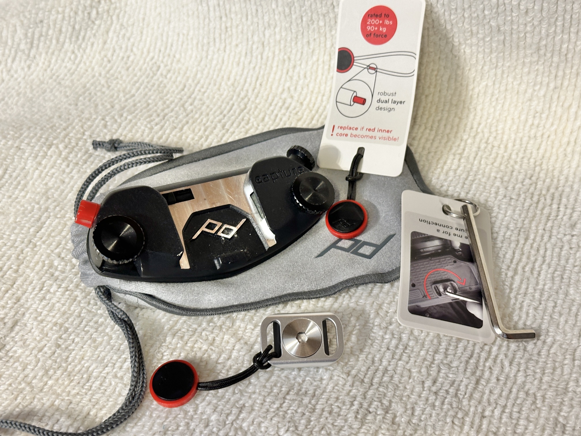 Peak Capture clips and neck strap
