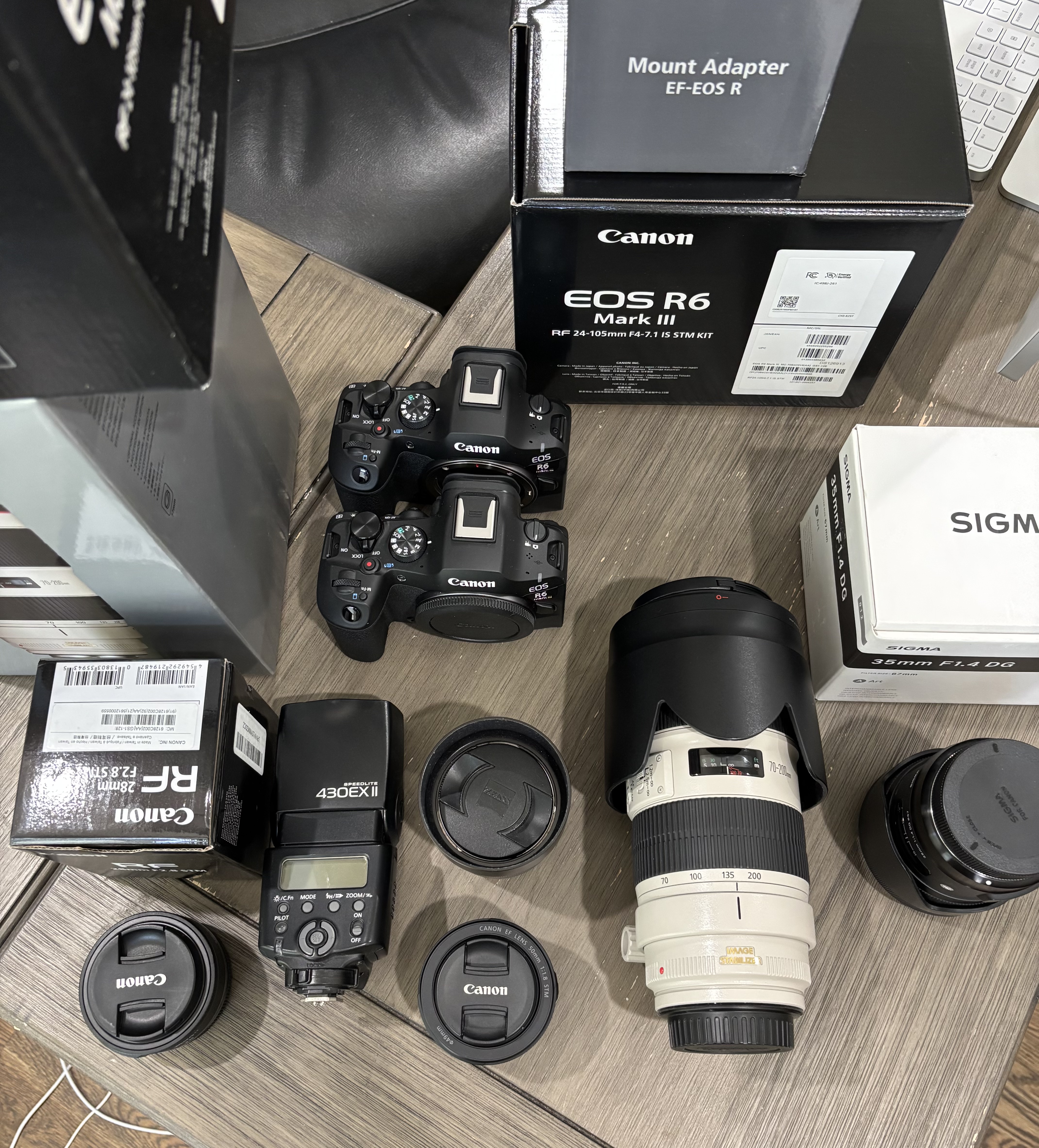 Canon R6 Mark III plus 70-200mm 2.8, 28mm 2.8, Sigma 35mm ...