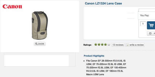 Étui Canon LZ1324 LZ1326 – Pour Objectifs Série L (35-350, 70-200, 100-400 IS USM)